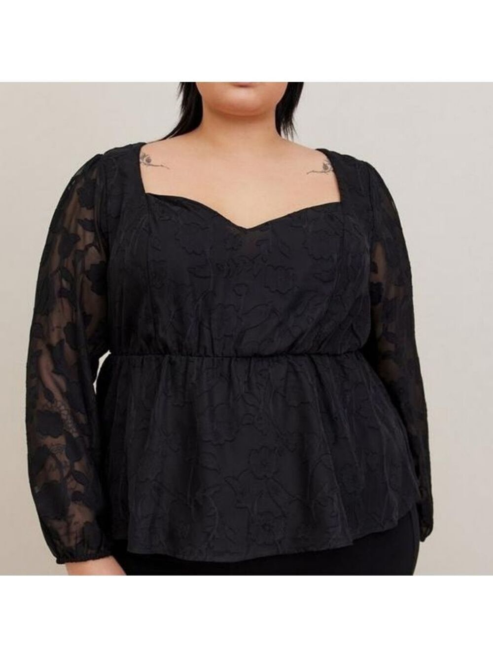 1X • Torrid • Peplum Chiffon Clip Floral Puff Sleeve Top